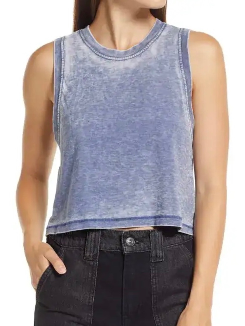 Double Zero Blue Washed Cropped Muscle Tee
